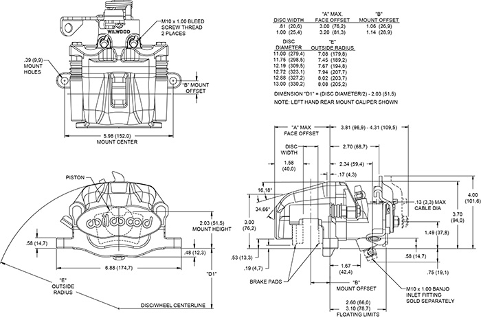 Combination Parking Brake Caliper Drawing