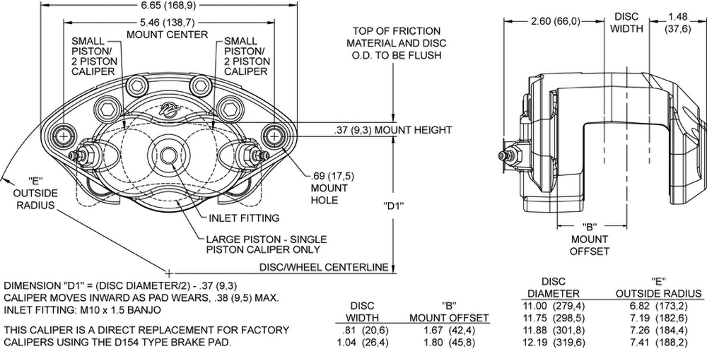 Dimensions for the D154-Dust Seal Single Piston Floater