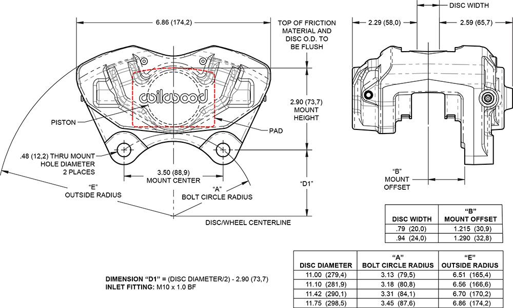 D45 Porsche Front Dual Piston Caliper Caliper Drawing