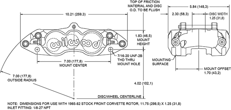 Dimensions for the D8-6 Caliper Front