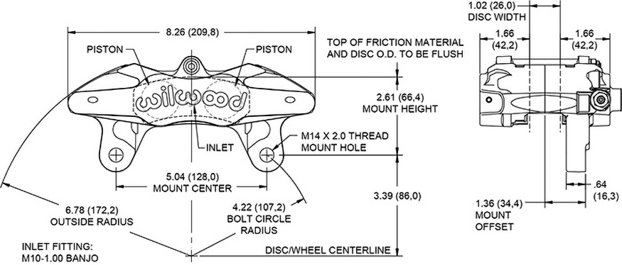 Dimensions for the DPC56 Caliper 