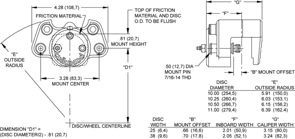 Dynalite Single Floater Caliper Drawing