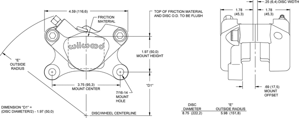 Dynalite Single IIIA Caliper Drawing