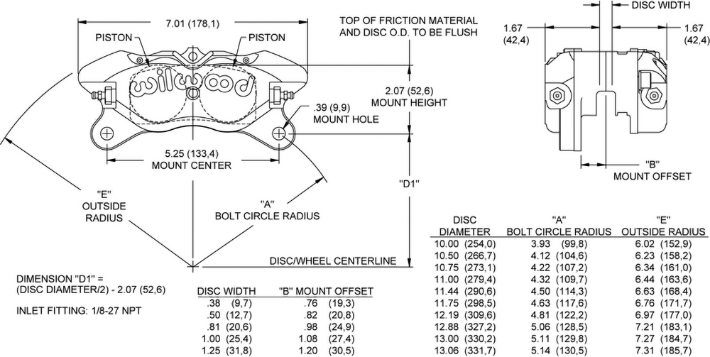 Dynapro Lug Mount Caliper Drawing