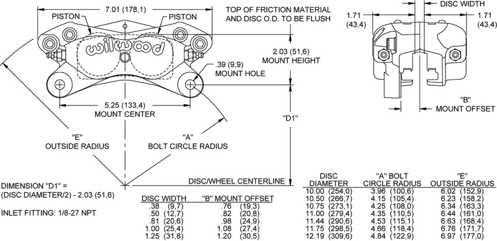 Dimensions for the Forged Dynalite Polished