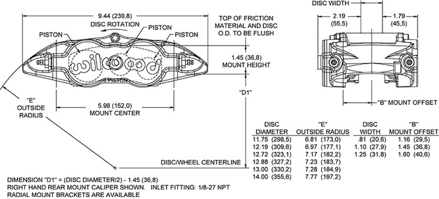 Dimensions for the Forged Narrow Superlite 6 Radial MT-QS/ST