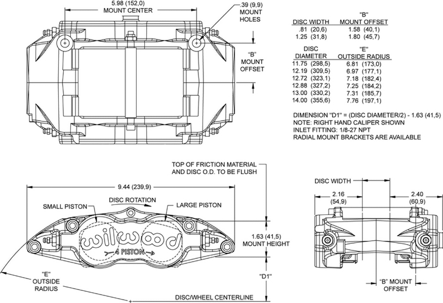 Forged Superlite 4 Radial Mount Caliper Drawing