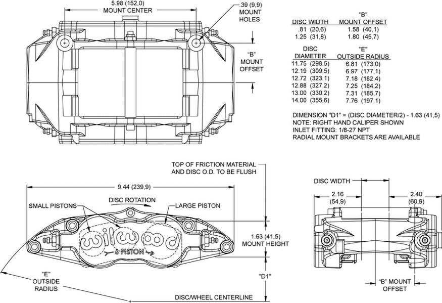 Dimensions for the Forged Superlite 6 Radial Mount