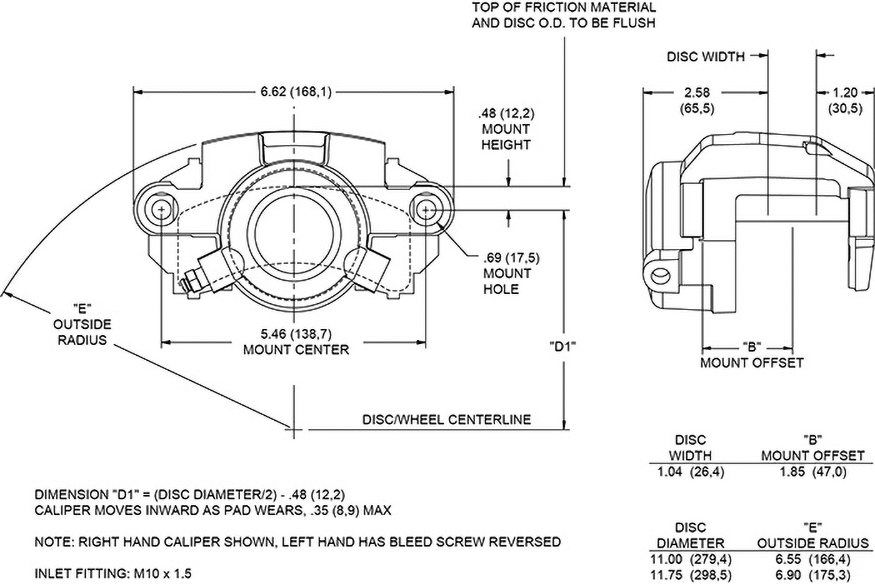 Dimensions for the GM-Metric-Iron Single Piston Floater