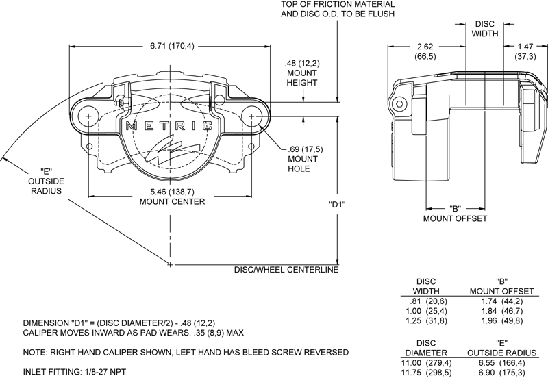 Dimensions for the GM-Metric Single Piston Floater