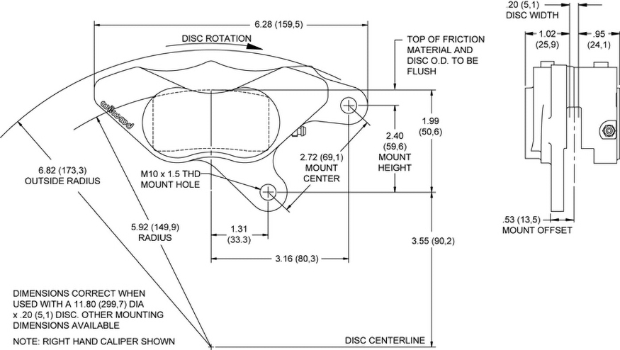 GP310 Motorcycle Front (2008-UP) Caliper Drawing