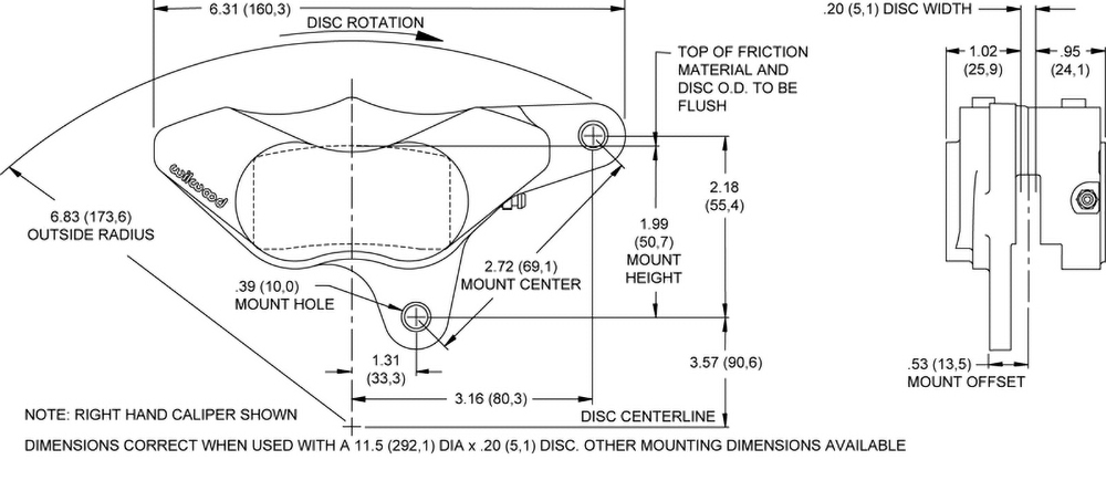 Dimensions for the GP310 Motorcycle Front (2000-2007)