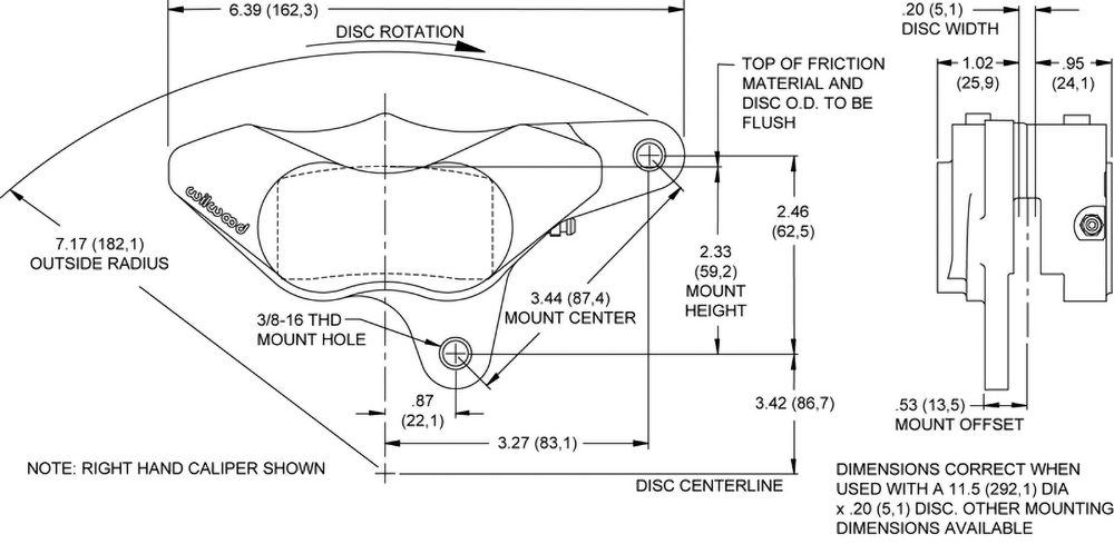GP310 Motorcycle Front (1984-1999) Caliper Drawing