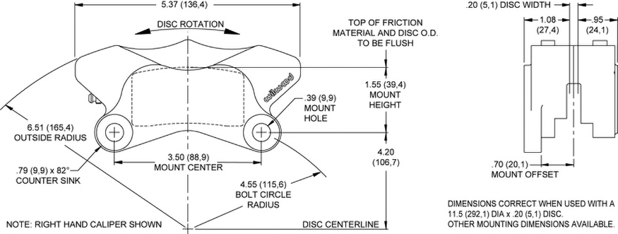 Dimensions for the GP310 Motorcycle Rear (Sprocket Brake)