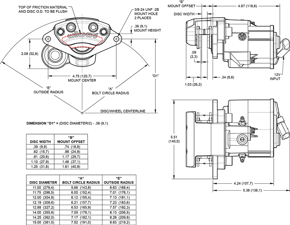 HE1 Hydra-Electric Caliper Drawing