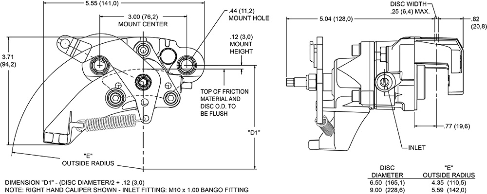 HM1 Hydra-Mechanical Caliper Drawing