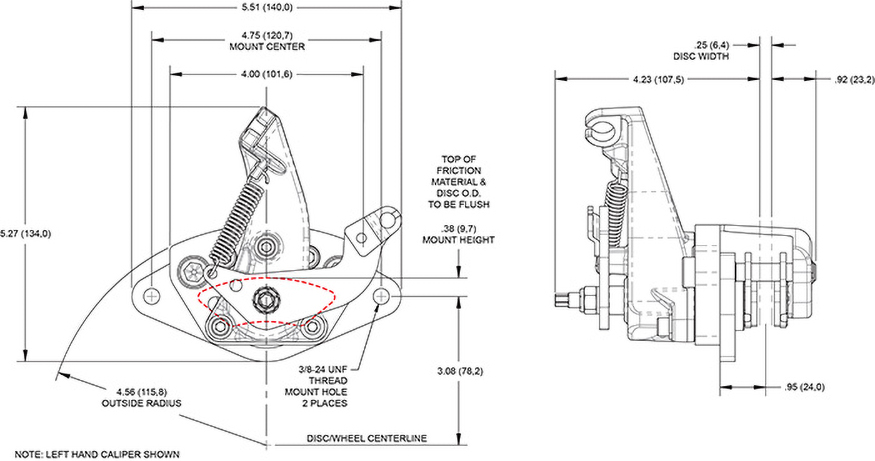 MC5 Mechanical Caliper Drawing