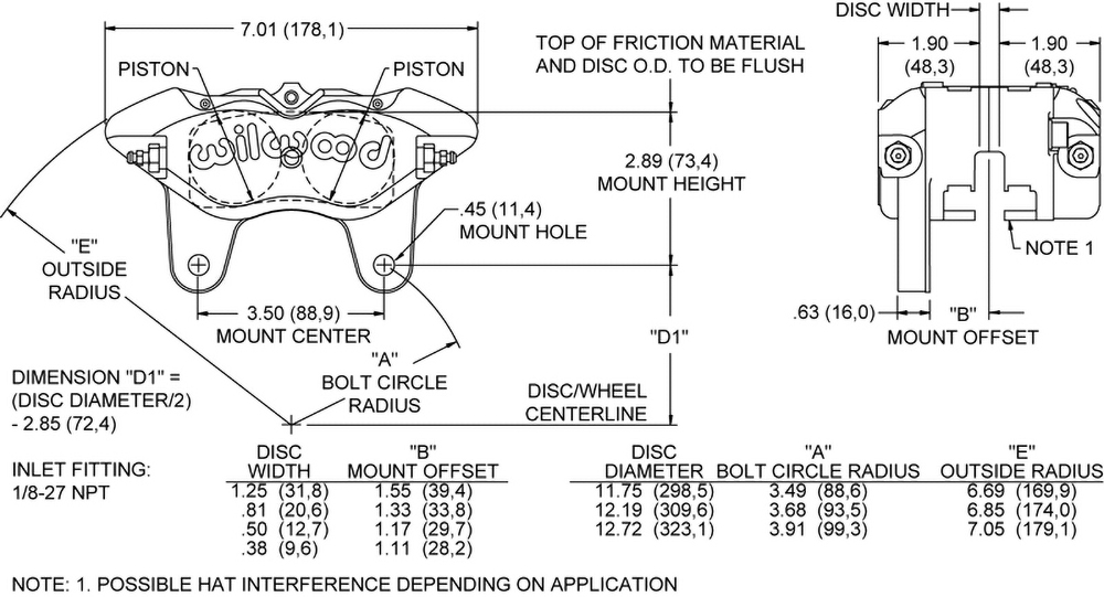 Dimensions for the Narrow Dynapro Lug Mount