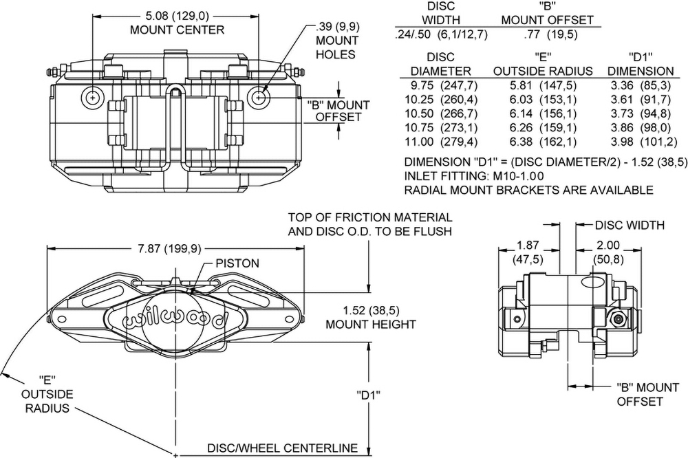 Powerlite 2R Radial Mount Caliper Drawing