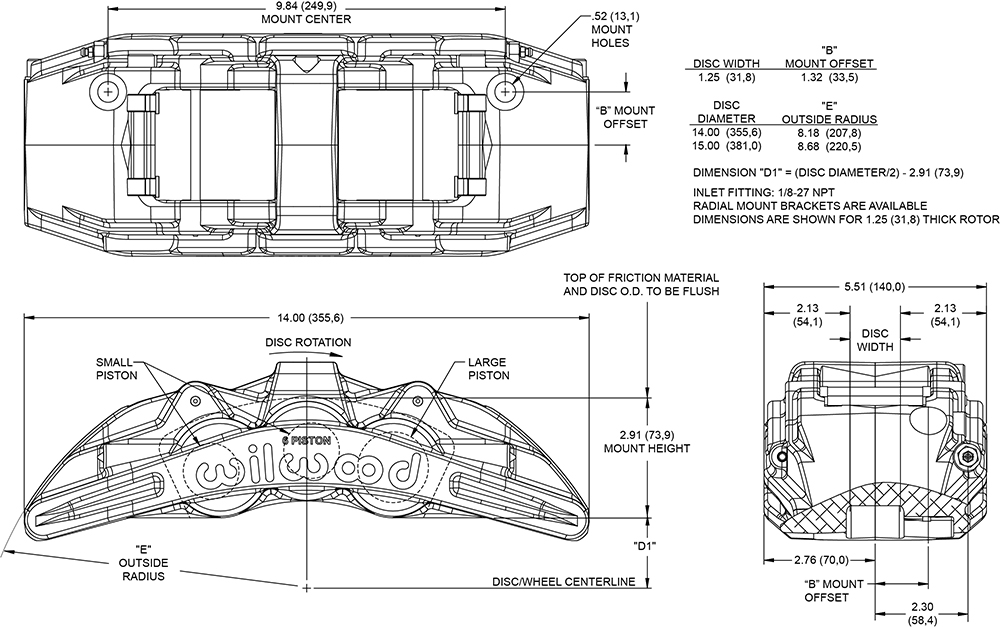 SX6R Radial Mount Caliper Drawing