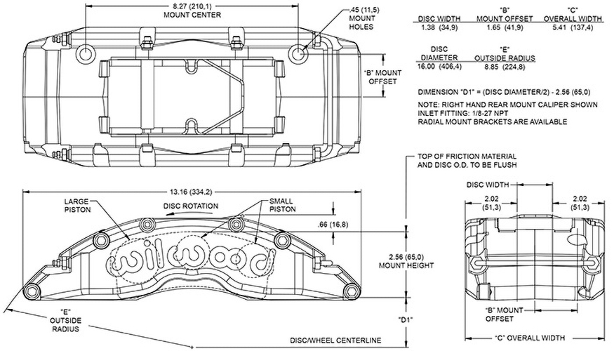 Dimensions for the TC6 Radial Mount