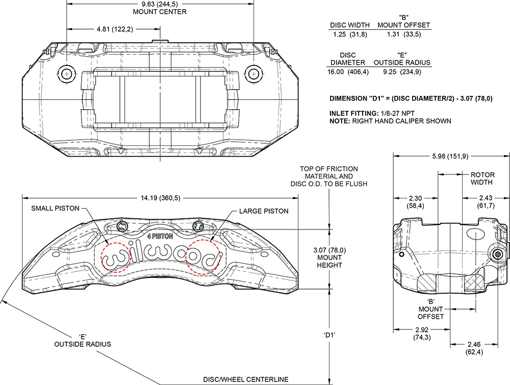 Dimensions for the TX4R Forged Radial Mount 