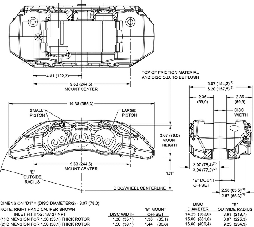 Dimensions for the TX6R Forged Radial Mount 