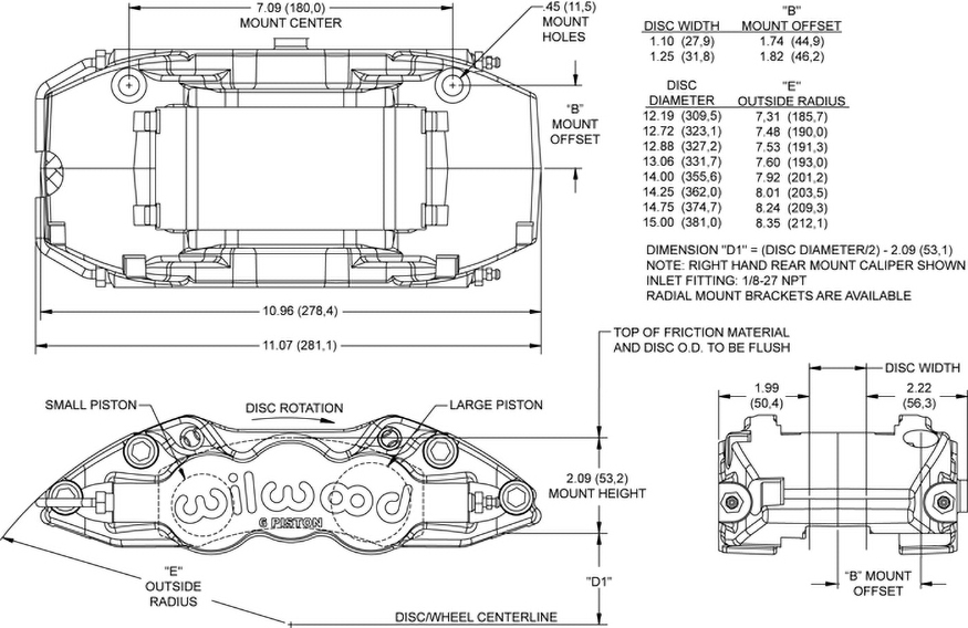 Dimensions for the W4A Radial Mount -Quick-Silver