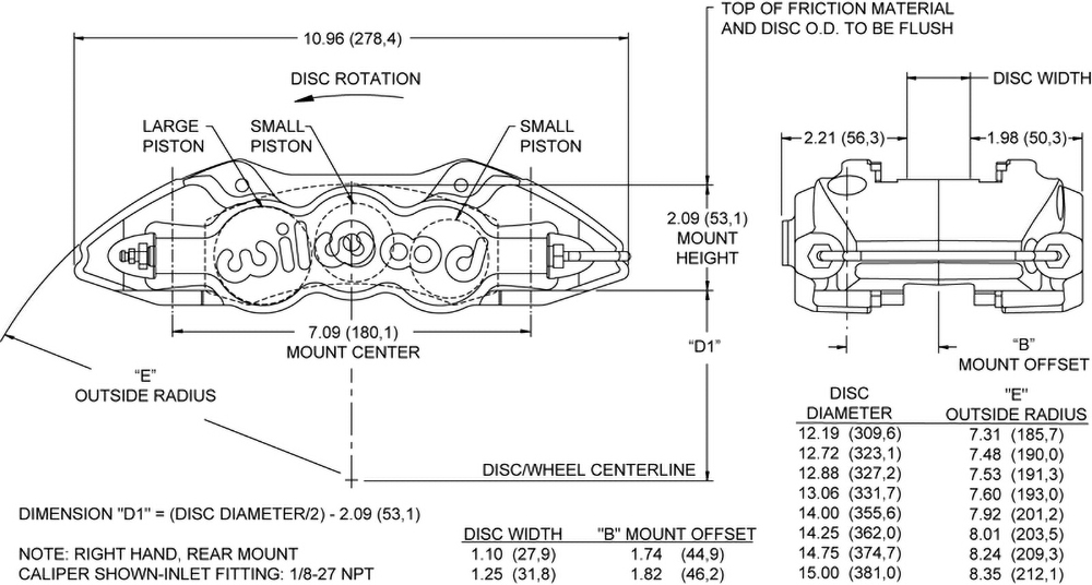 Dimensions for the W6A Radial Mount-Quick-Silver/ST