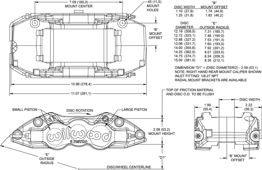 Dimensions for the W6A Radial Mount