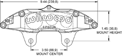 Dimensions for the Billet Narrow Superlite 6 Lug Mount