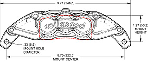 Dimensions for the UTV6 Caliper