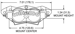 Dimensions for the Billet Narrow Dynalite Radial Mount 