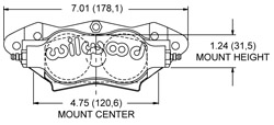 Dimensions for the Billet Narrow Dynalite Radial Mount