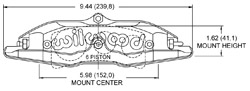 Dimensions for the Billet Superlite 6 -W5 Radial Mount