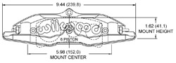 Dimensions for the Billet Superlite 6 ST-W5 Radial Mount