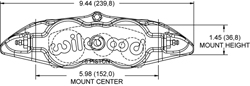 Dimensions for the Forged Narrow Superlite 6 Dust Seal Radial Mount