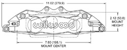Dimensions for the P6R Radial Mount Caliper