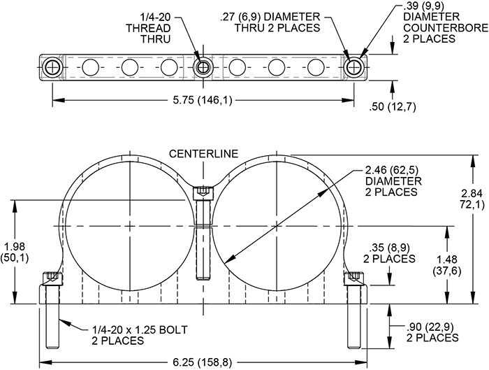 Wilwood Bracket Kit, Dual Billet Reservoir Drawing