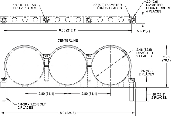 Bracket Kit, Triple Billet Reservoir Drawing