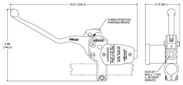 Wilwood Handlebar Master Cylinder Long Lever Drawing