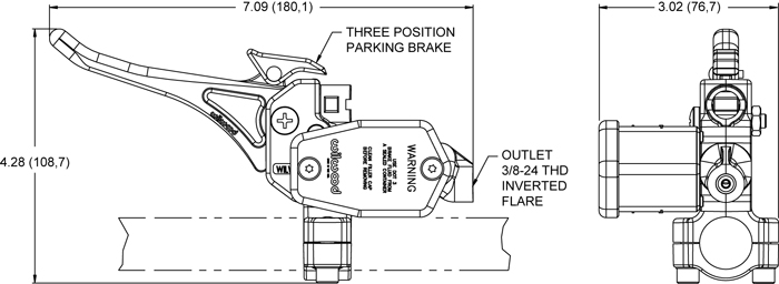 Wilwood Handlebar Master Cylinder w/Removable Clamp Drawing