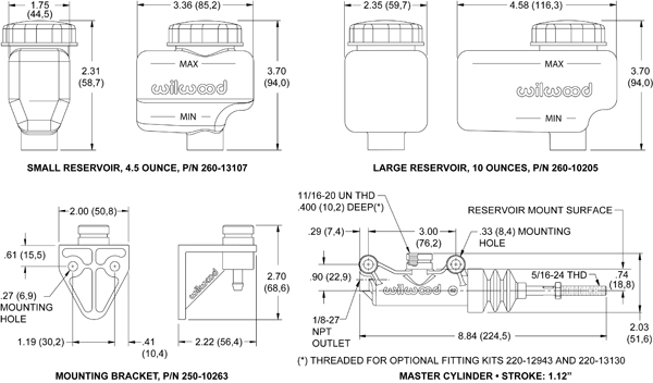 Wilwood Compact Remote Side Mount Master Cylinder Drawing