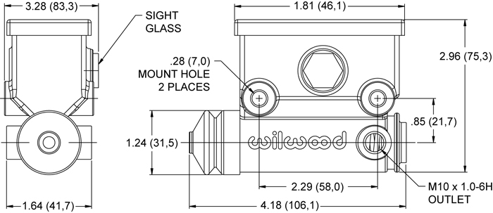 Wilwood ATV Master Cylinder Drawing