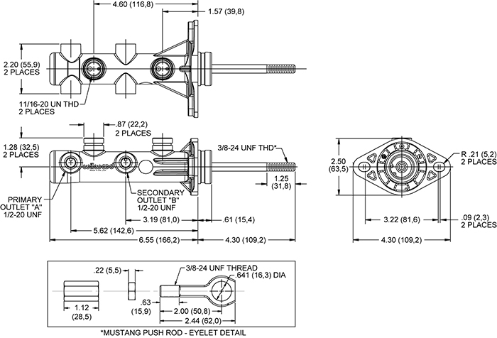 Remote Tandem M/C for Classic Mustang Drawing