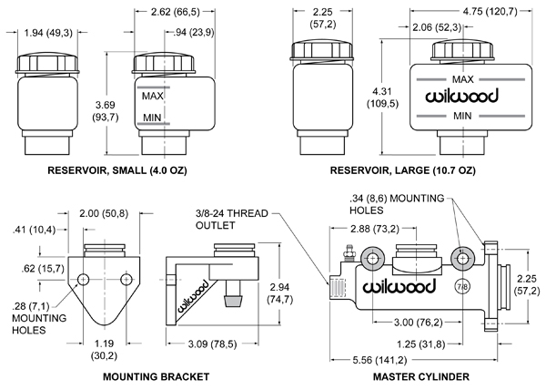 Wilwood Combination Remote Master Cylinder Drawing