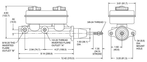 Wilwood Tandem Master Cylinder Drawing