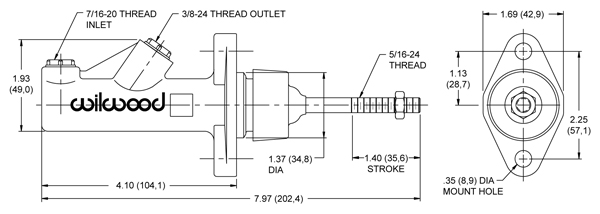 Wilwood Compact Remote Reservoir Master Cylinder Drawing