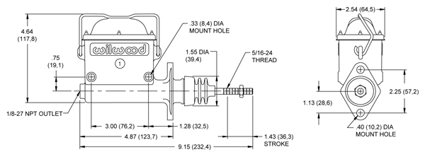 Wilwood High Volume Master Cylinder Drawing