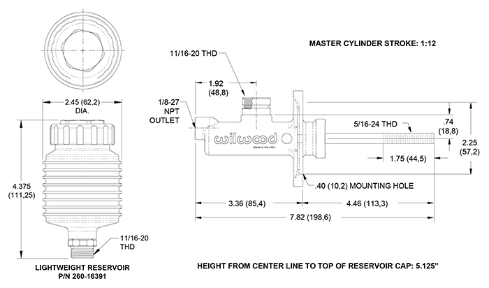 Wilwood Compact Remote Flange Mt MC Body w-Reservoir Kit Drawing